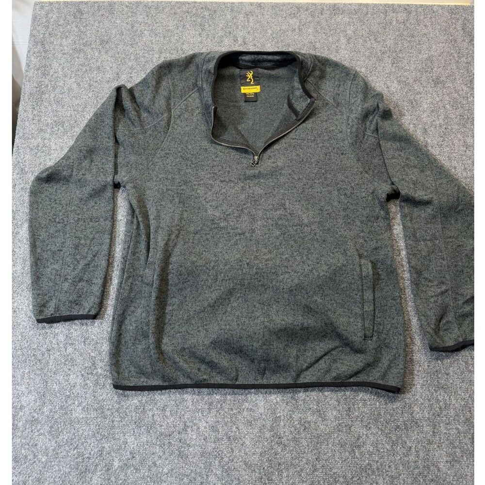Browning Mens 2XL Gray Fleece 1/4 Zip Pullover Hunting Outdoor Sweater Buckmark
